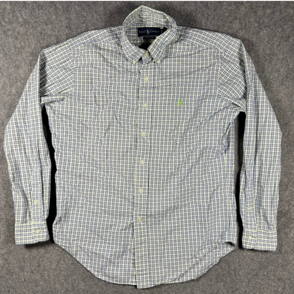Polo Ralph Lauren Mens Classic Fit‎ Check Button Down Shirt Blue Green White M